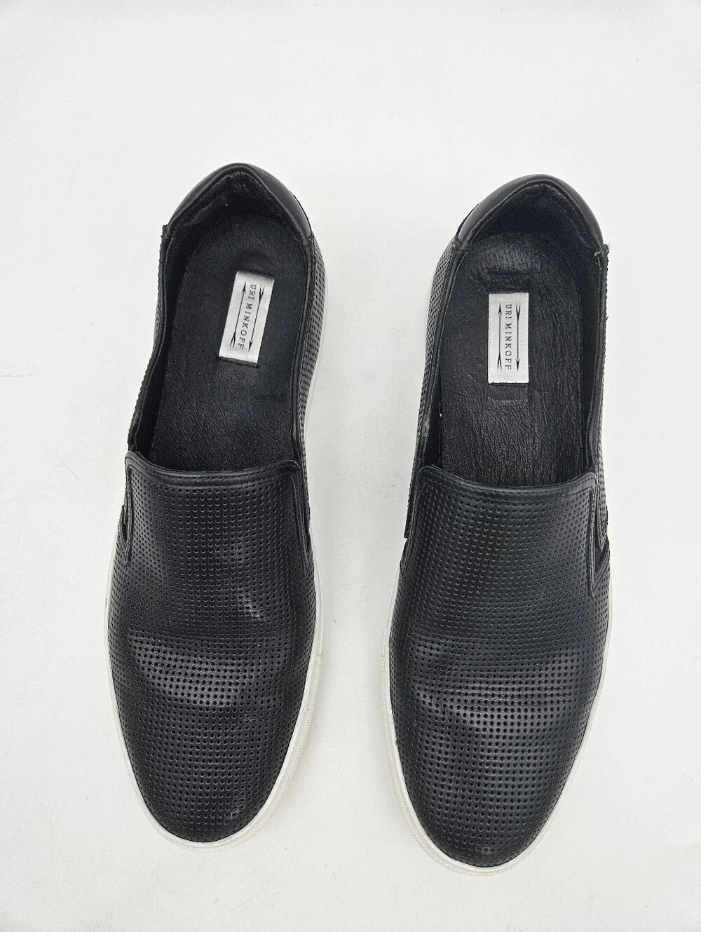 URI MINKOFF Union Leather Slip On Sneaker Loafer Mens Black Sz 12M